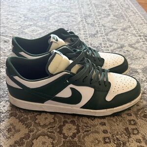 Nike Dunks Men's Forest Green and White Sneakers